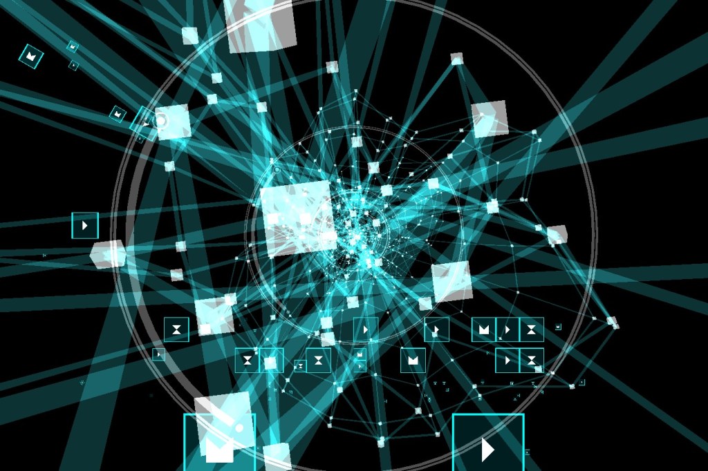 green outlines of circles interconnected with green squares