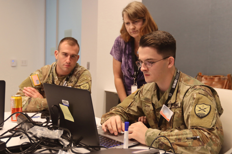 Figure 3. Soldiers Assigned to the 91st Cyber Brigade Work With Civilian Cyber Specialists During the Cyber Fortress Exercise (Source: Virginia National Guard).