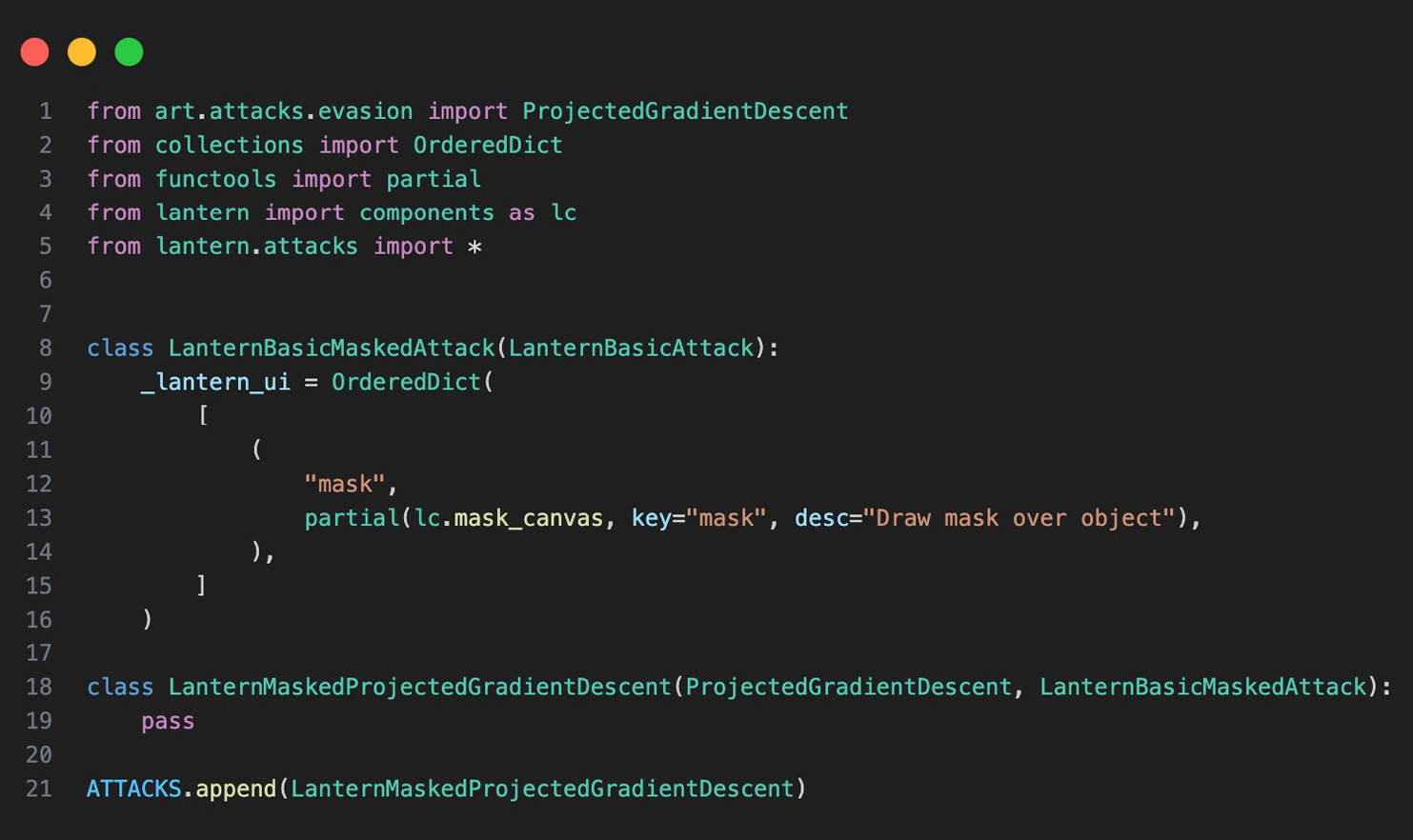 Figure 2. Code Snippet Implementing a Masked Projected Gradient Descent Attack (Source: S. Young).