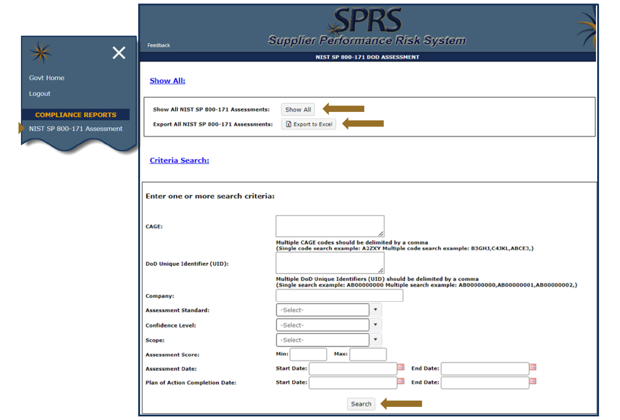Figure 2. NIST SP 800-171 Assessment Landing Page (Source: Defense Information Systems Agency [17]).
