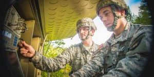 Soldiers troubleshoot a satellite transportable terminal during the Best of the Best Competition at Camp Blanding Joint Training Center, Fla., May 21, 2016. Soldier communication capability will one day be augmented with signals from the national defense space architecture, which the Space Development Agency is developing.