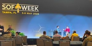 Journalist Catherine Herridge, right, interviews Akash Jain during a panel on artificial intelligence in national security during Special Operations Forces Week 2025 in Tampa, Fla., May 7, 2026.