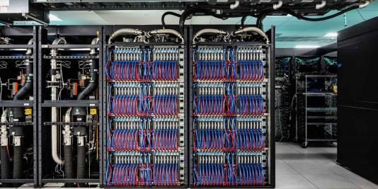 The Sunspot testbed for Aurora is comprised of two racks of 128 compute blades, which are the engines of a supercomputer. Aurora will have over 10,000 blades when fully constructed (image by Argonne National Laboratory).