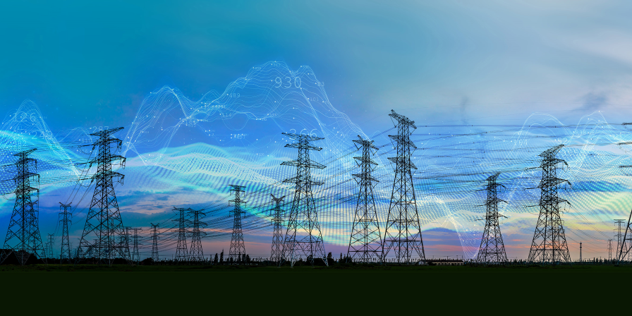 Image of power lines and energy illustrated in the background.