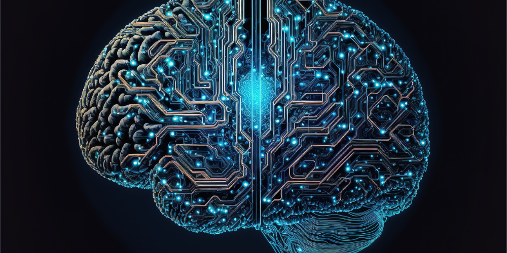 image of a brain with circuits integrated into the silhouette.