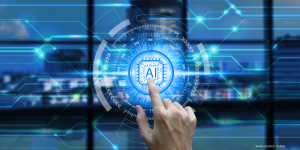 hand pointing toward "AI"