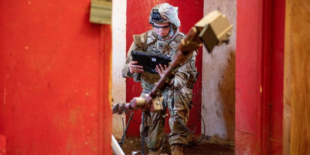 Army researchers, along with their collaborators, develop a novel computational model that allows robots to ask clarifying questions to soldiers, enabling them to be more effective teammates in tactical environments (1st Lt. Angelo Mejia; source: https://api.army.mil/e2/c/images/2021/09/09/bc67b150/original.jpg). 