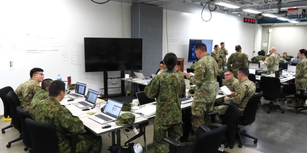 3MDEB Cyber Soldiers with Japanese partners during the Keen Sword 25 Cyber range at Sagami Depot, Japan. Keen Sword 25 took place from October 23 to November 1, 2024. (U.S. Army photo by 2nd Lt. Lucas Bires). (2nd Lt. Lucas Bires)