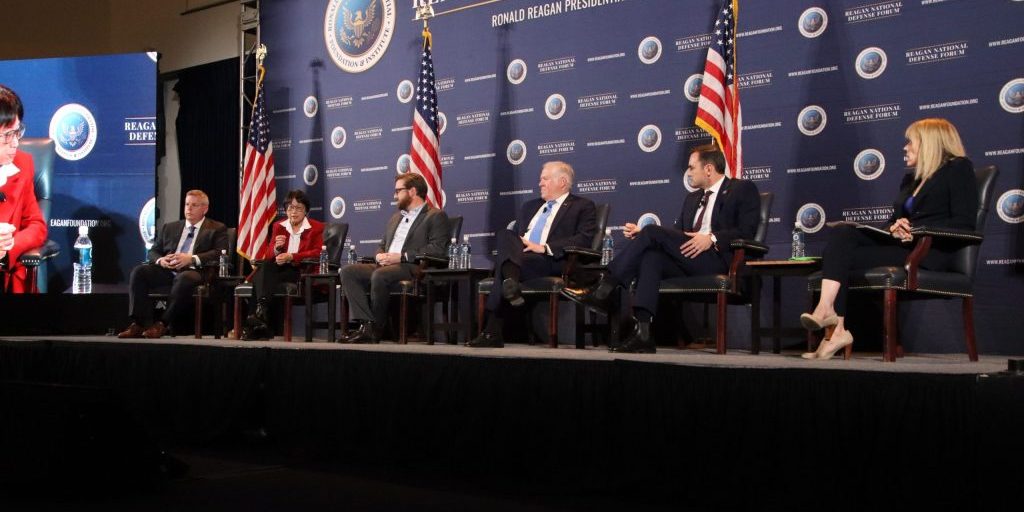 Secretary of the Air Force Frank Kendall speaks at a panel regarding Artificial Intelligence at the Reagan National Defense Forum at Simi Valley, Calif., Dec. 2, 2023. The Reagan National Defense Forum, celebrating “10 Years of Promoting Peace Through Strength,” brings together leaders from across the political spectrum and key stakeholders in the defense community. (Courtesy Photo) Source: https://media.defense.gov/2023/Dec/02/2003350668/-1/-1/0/231202-F-AF000-9037.JPG