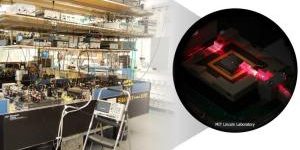 OASIC seeks to vastly reduce the cost, set-up time, and support equipment overhead of large quantum research laboratories (pictured) with chipscale technologies (inset) in modular, quickly reconfigurable facilities. Source: Inset image: MIT Lincoln Laboratory; Atomic Physics Laboratory image: Mukund Vengalattore